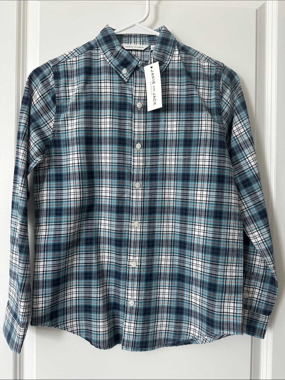 New Janie & Jack Brushed Cotton Plaid Button Down Shirt, Size 12.